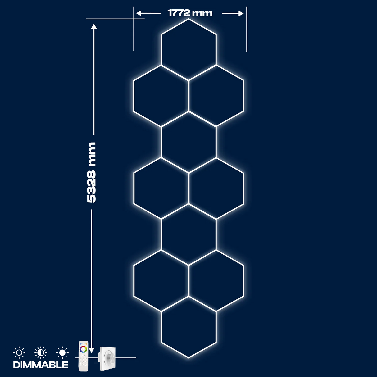 10 Hexagon LED-valon uusi himmenettävä versio, 0-100%