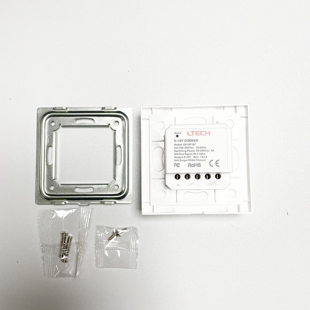 LED Langaton 0–10V-himmennin/rullasäädin, LTECH, RF-ohjaus, relekytkimellä, himmennettävä 0–100 %