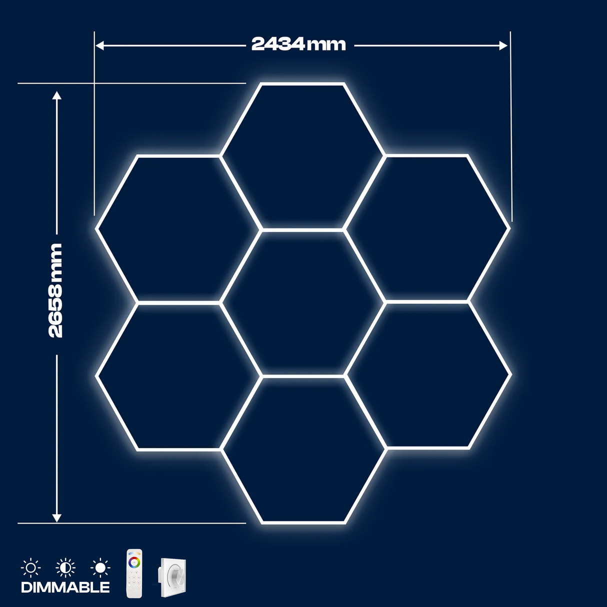 New dimmable version of 7 Hexagon LED light, 0-100%