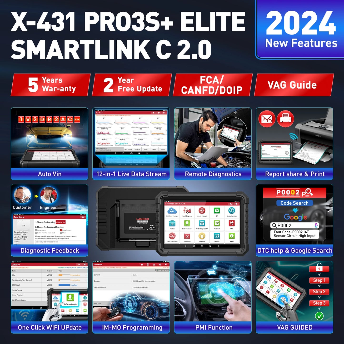 Launch X431 PRO3S+ Elite – Car Diagnostic Scanner and J2534 Programming Tool with SmartLink C2.0 Connection