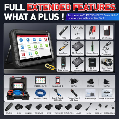 Launch X431 PRO3S+ Elite – Car Diagnostic Scanner and J2534 Programming Tool with SmartLink C2.0 Connection