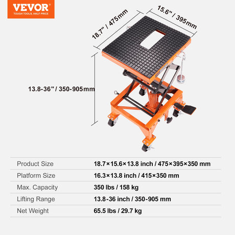 VEVOR Motorcycle lift scissor lift hydraulic, 350 lbs