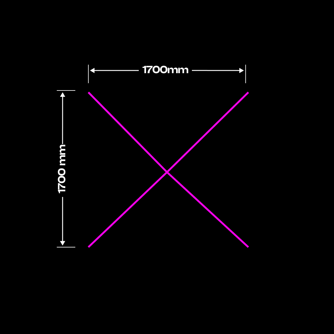 X malli LED-valaisin, 170 cm x 170 cm